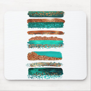 Teal Gold Copper Glitter Stripes Mouse Pad