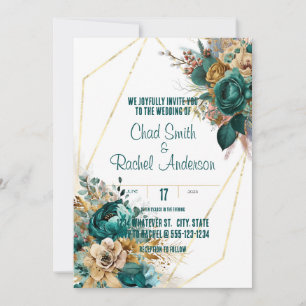 Teal & Gold Custom Wedding Invitation