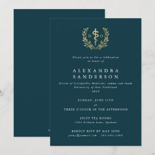 Teal/Gold Doctor of Osteopathic Medicine Grad Invitation