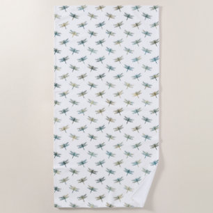 Teal Gold Dragonflies Beach Towel