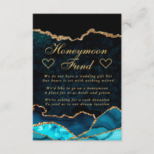 Teal Gold Faux Glitter Agate Honeymoon Fund Enclosure Card