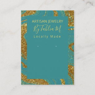 Teal Gold FAUX Glitter Handmade Earring Display Business Card