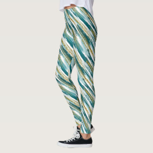 Teal Gold Faux Glitter Modern Abstract Leggings