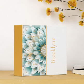 Teal Gold Floral Mandala Personalized Binder