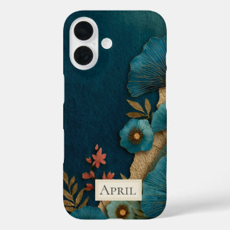 Teal & Gold Floral on Dark Teal  iPhone 16 Case