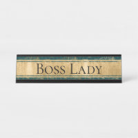 Teal, Gold Floral, Striped Boss Lady Name Plate