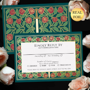 Teal Gold Floral Sword Royal Wedding RSVP