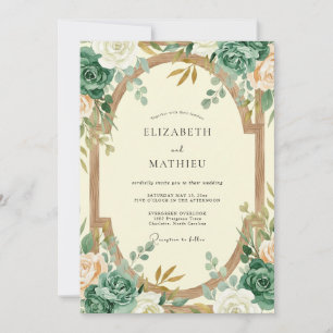 Teal Gold Foliage Eucalyptus Wedding Invitation