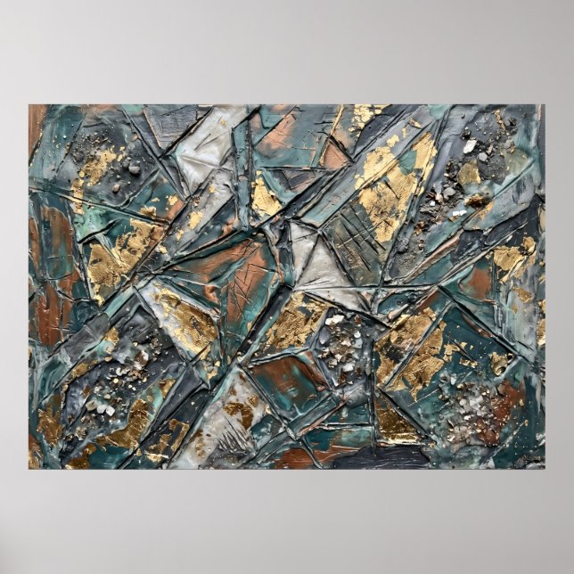 Teal Gold Geometric Texture Poster (Front)