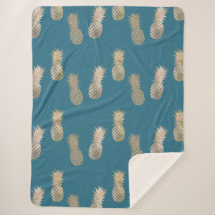Teal Gold Glam Pineapples Sherpa Blanket