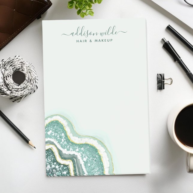 Teal Gold Glitter Agate Geode Luxe Personalized Post-it Notes (Creator Uploaded)