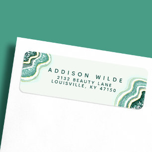 Teal Gold Glitter Agate Geode Return Address