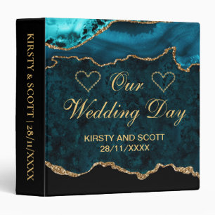Teal & Gold Glitter Agate Wedding Photo Album Binder