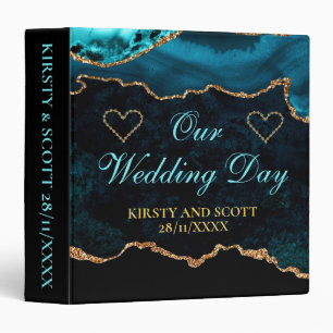 Teal & Gold Glitter Agate Wedding Photo Album Binder