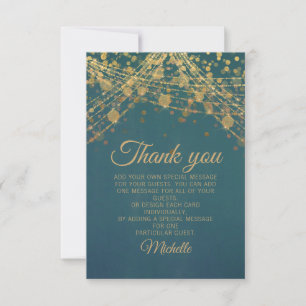 Teal Gold Glitter Bokeh Birthday Party Thank You Card