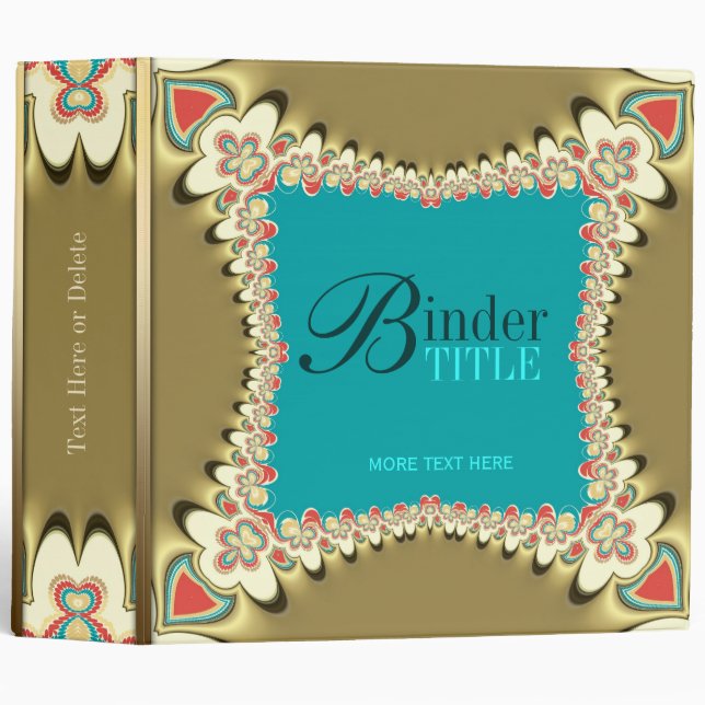 Teal + Gold Groovy Bohemian Lace Album 2" Binder (Front/Spine)