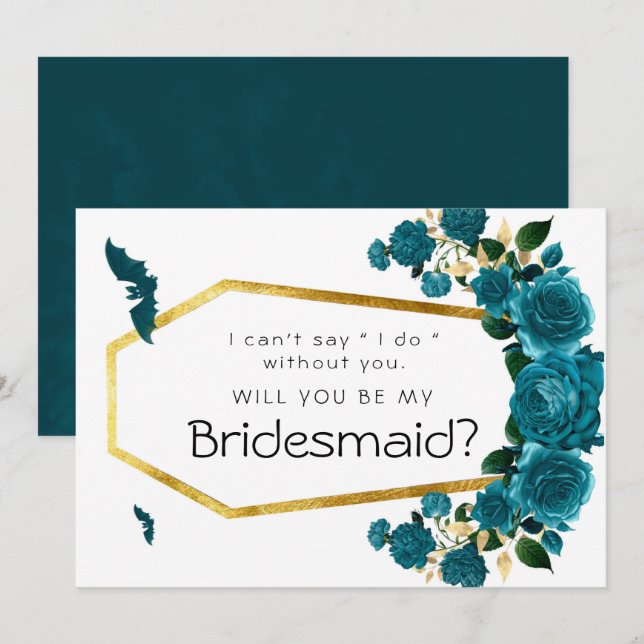 Teal Gold Halloween Will You Be My Bridesmaid Invitation (Front/Back)