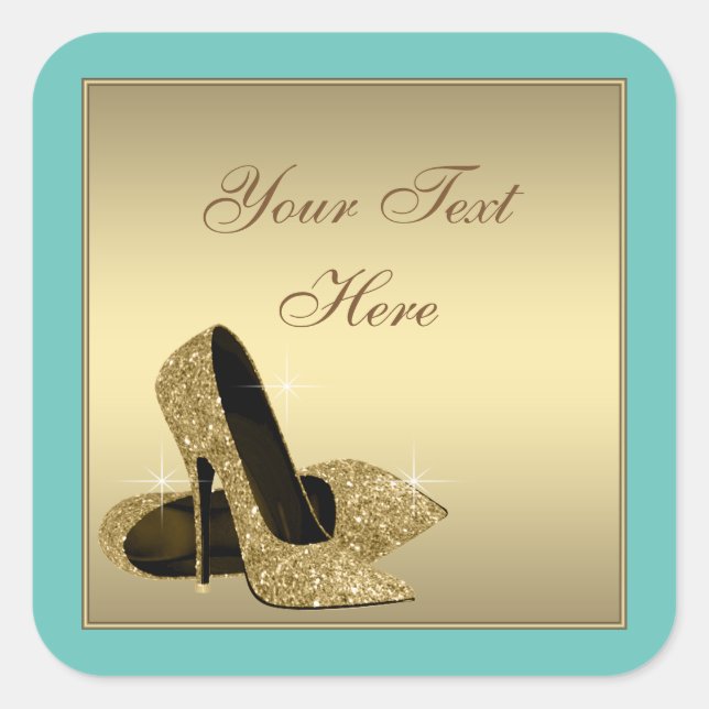 Teal Gold High Heel Shoes Envelope Seal Favour (Front)