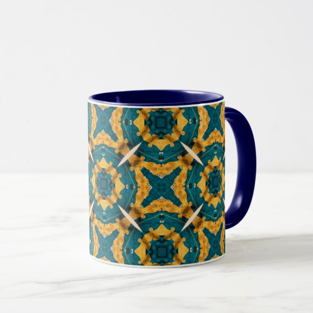 Teal & Gold Lace Kaleidoscope Mug  (Front Right)