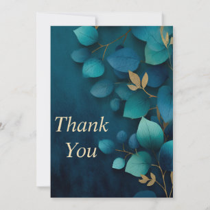 Teal & Gold Leaves on Dark Teal Thank You Card