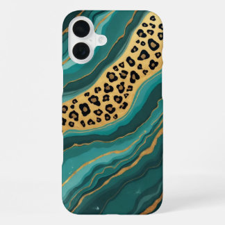Teal & Gold Leopard Agate iPhone 16 Plus Case