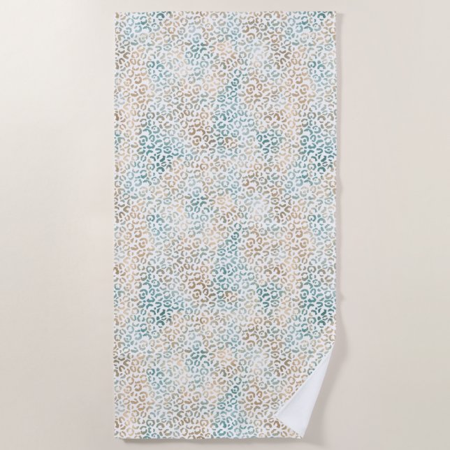 Teal Gold Leopard Print Beach Towel (Front)