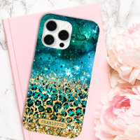 Teal Gold Leopard Print  Galaxy Personalized Name