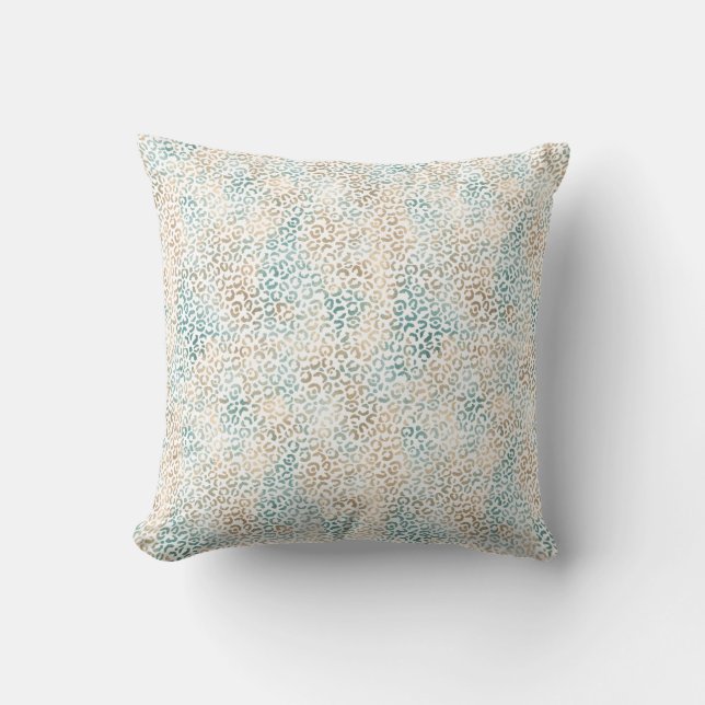 Teal Gold Leopard Print Throw Pillow (Front)