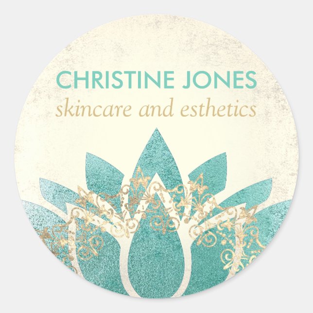 teal gold lotus flower skincare and aesthetics classic round sticker (Front)