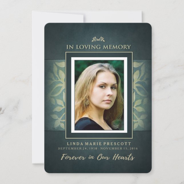Teal & Gold Loving Memory Photo Thank You Card (Front)
