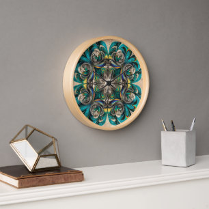 Teal & Gold Mandala Wall Clock