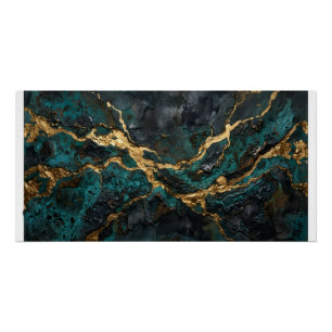 Teal Gold Marble Abstract Fluid Poster