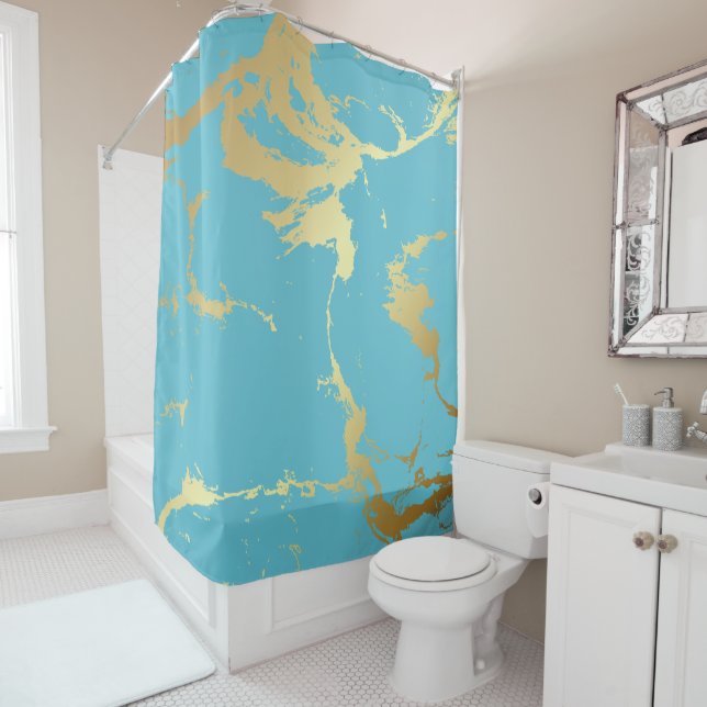 Teal & Gold Marble Acrylic Painting Abstract Backg (In Situ)