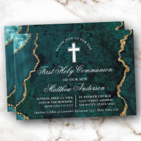 Teal Gold Marble Agate Geode First Communion