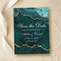 Teal Gold Marble Agate Geode Save The Date