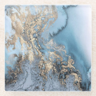 Teal Gold Marble Metallic Glass Coaster