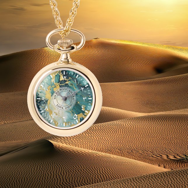 Teal Gold Marble Pendant - Necklace Watch Gift (Creator Uploaded)