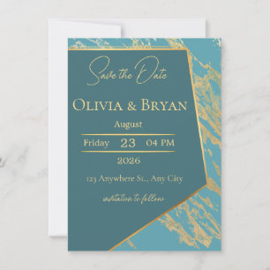 Teal & Gold Marble Save the Date Card   Elegant Mo