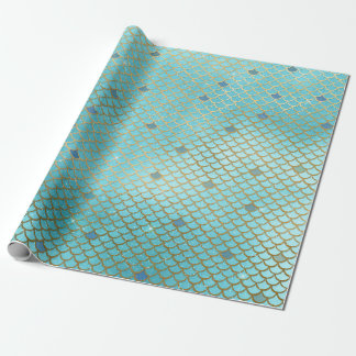 Teal Gold Mermaid Birthday Party Girl Wrapping Paper