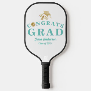 Teal & Gold Modern 2024 Graduation Congrats GRAD Pickleball Paddle