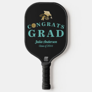 Teal & Gold Modern 2024 Graduation Congrats GRAD Pickleball Paddle