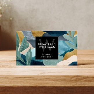 Teal Gold Modern Abstract Monogram Business Cards