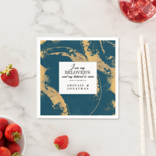 Teal Gold Modern Art Wedding Bible Verse  Napkin