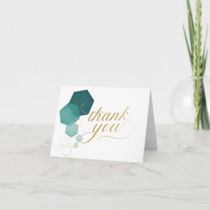 Teal & Gold Modern Hexagon Thank you Card
