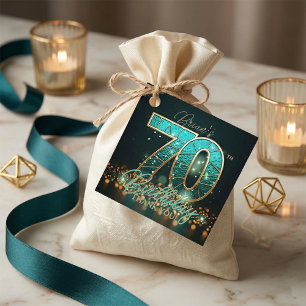 Teal Gold Mosaic 70th Birthday Thank You Favour Tags