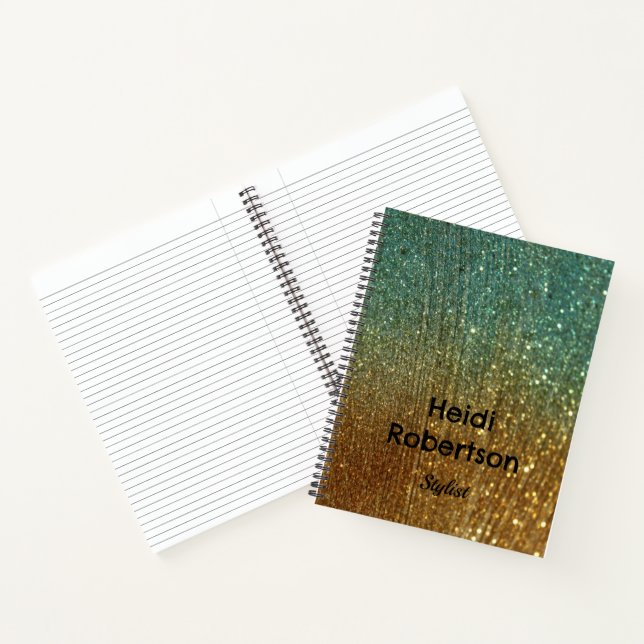 Teal gold neon glitter notebook (Inside)