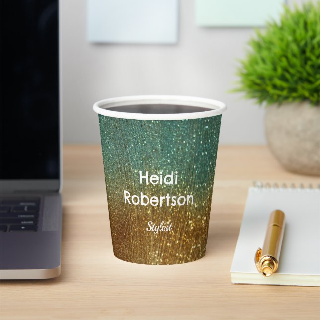 Teal gold neon glitter paper cups (Insitu)