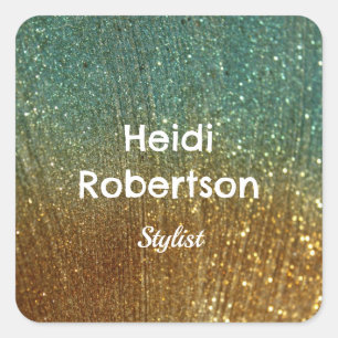 Teal gold neon glitter square sticker