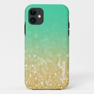 Teal Gold Ombre Glitter Personalized Name Iphone 5 iPhone 11 Case