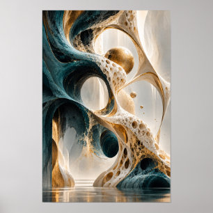 Teal Gold Organic Arches and Spheres Surreal Wall Poster